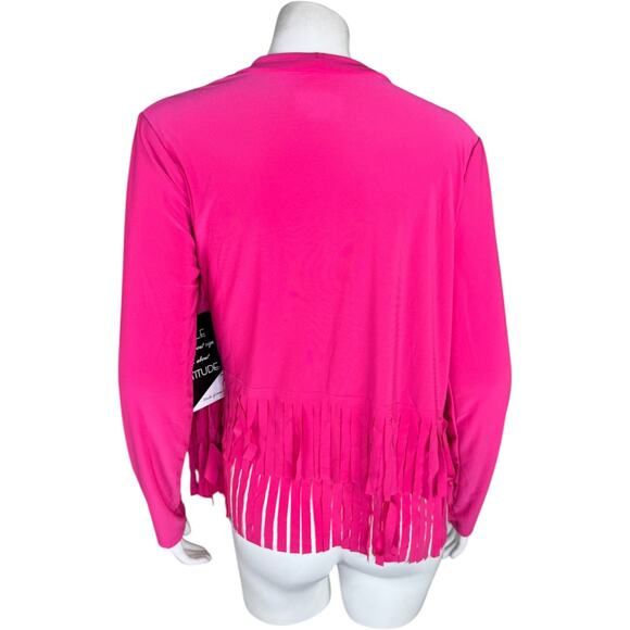 Attitudes by Renee Como Jersey Knit Fringe Cardigan Lipstick Pink X-Small NWT - Picture 7 of 15